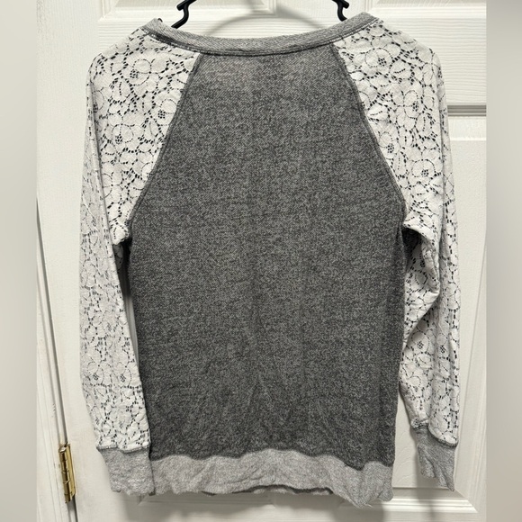 Philosophy Small Gray Sweatshirt Lace Sleeves Stretch Knit Shabby Chic - Picture 2 of 4